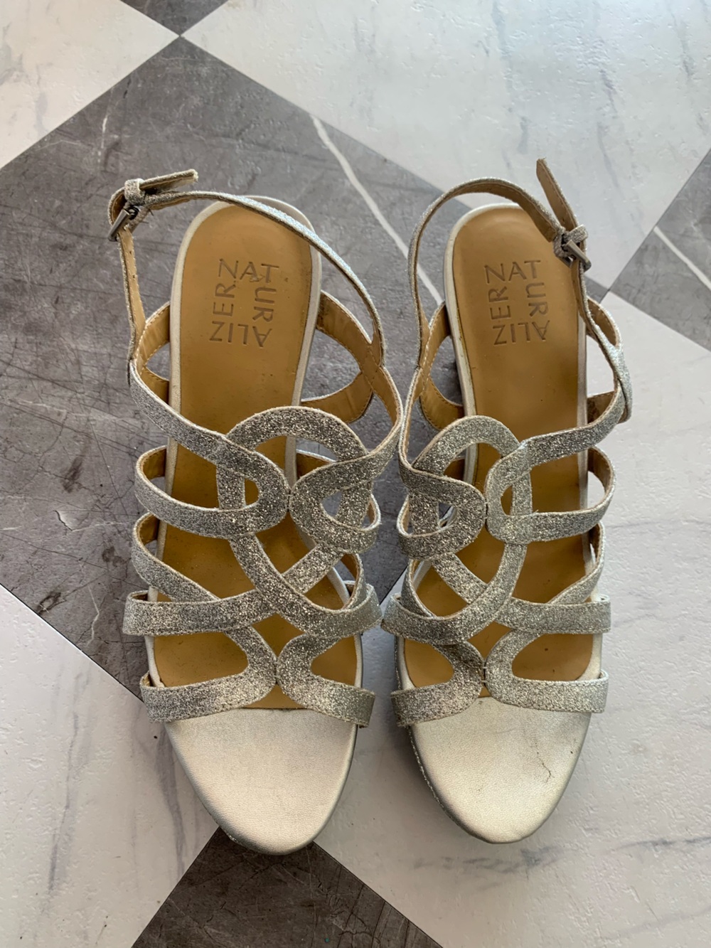 Naturalizer Silver Glitter Strappy Heels